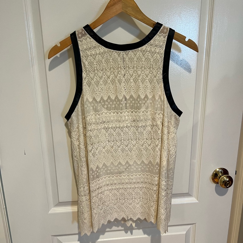 Nanette Lepore vintage lace tank with black leather piping